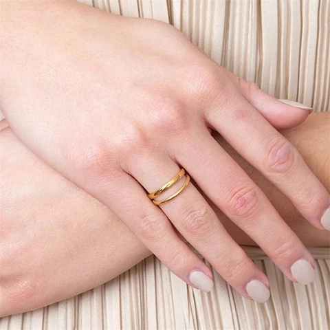 Anillo Abierto de Doble Capa de Acero Inoxidable Minimalista Para Unisex Anillo Geométrico Ajustable Oro Plata Joyería