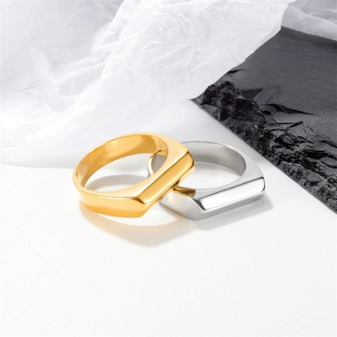Anillo Rectangular Geométrico Minimalista de Acero Inoxidable para Hombres Mujeres Anillo de Banda Chapado en Oro Plata Pulido Joyería Regalo