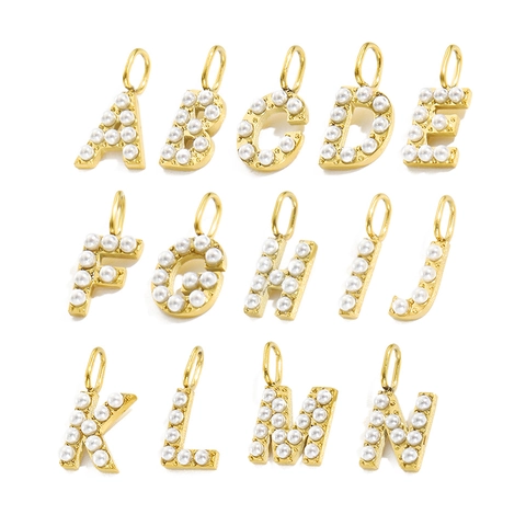 Stainless Steel Alphabet Initial Pendant With Imitation Artificial Pearl Minimalist DIY Jewelry Making Letter Charms For Women Necklace