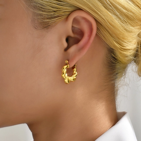 Orecchini a Cerchio Torti in Acciaio Inossidabile Vintage Francese per Donna Orecchini Minimalisti Geometrici Stile Croissant Oro Argento