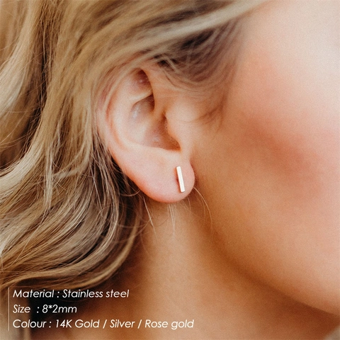 Minimalist 316L Stainless Steel Geometric Bar Stud Earrings For Women PVD Gold Plated Punk Simple Tiny Rectangle Earrings