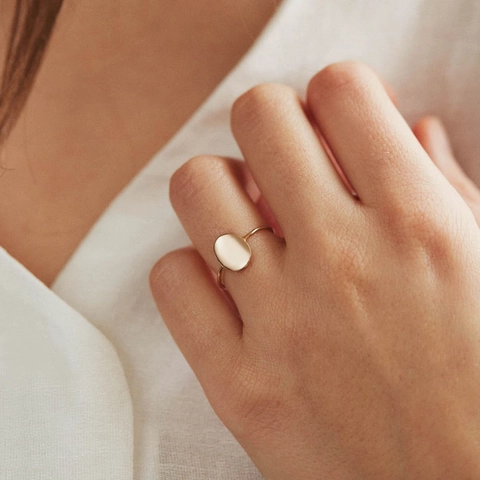 Anello Signet Ovale in Acciaio Inossidabile Minimalista Geometrico Lucido Placcato Oro Argento Oro Rosa Gioielli di Moda
