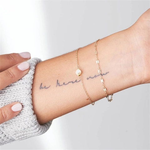 Bracelet Double Couche en Acier Inoxydable avec Perle Artificielle pour Femme Chaîne à Lèvres Minimaliste Or Or Rose Argent Bijoux Tendance