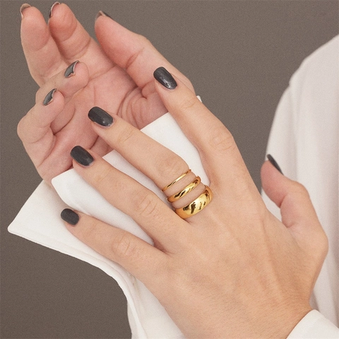 Minimalist 316L Stainless Steel Plain Ring For Women Men 14K Gold Plated High Polished Comfort Fit Band Fashion Jewelry Gift