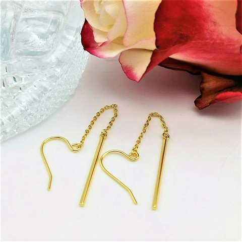 Pendientes de Gota Minimalistas de Acero Inoxidable con Barra Larga y Cadena para Mujer Línea Geométrica Simple Chapados en Oro Rosa Oro