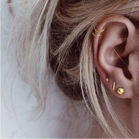 Pendientes de Botón Geométricos de Acero Inoxidable Minimalistas Mujer Triángulo Barra Aros en U Oro Plata Joyería