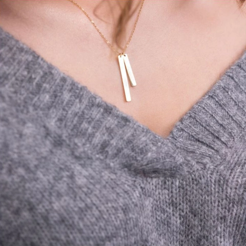 Stainless Steel Double Vertical Bar Pendant Necklace For Women Men Gold Silver Rose Gold Plated Geometric Bar Jewelry