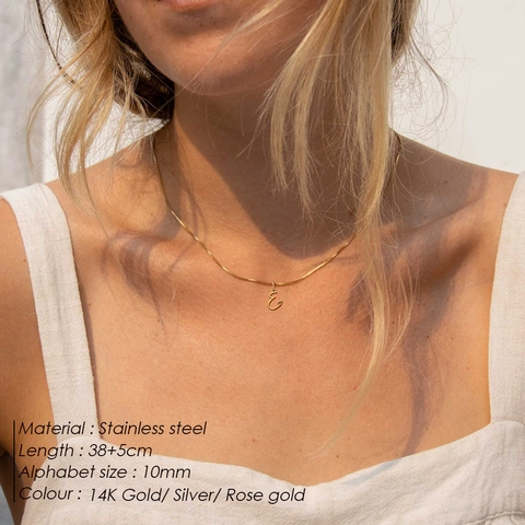 Collana con Pendente a Forma di Lettera e Cuore in Acciaio Inossidabile Minimalista Catena a Box Galvanica per Donna Oro Argento