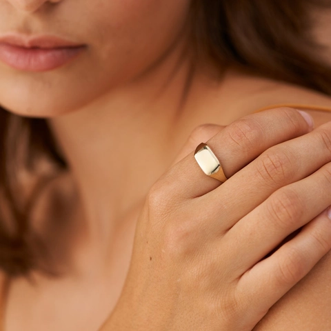 Minimalist Stainless Steel Rectangular Signet Ring Polished Gold Silver Smooth Plane Finger Ring For Men Women Fashion Jewelry Gift