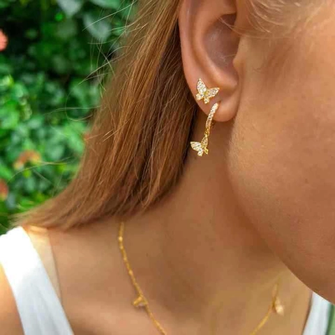 Simple Butterfly Drop Hoop Earrings Copper Zirconia Inlaid Stud Earrings Personalized Small Butterfly Earrings For Women Jewelry