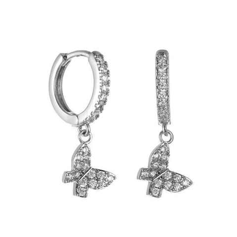Simple Butterfly Drop Hoop Earrings Copper Zirconia Inlaid Stud Earrings Personalized Small Butterfly Earrings For Women Jewelry