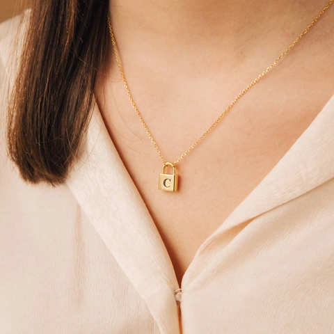 Stainless Steel Padlock Initial Letter Pendant Necklace For Women Gold Steel Color Initial Padlock Jewelry Everyday Commuting Gift