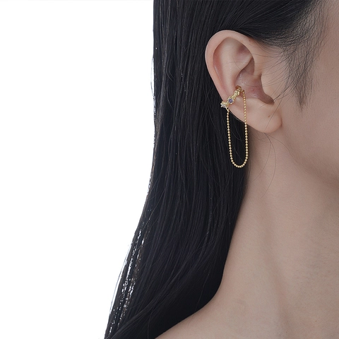 S925 Sterling Zilver Lava Textuur Strass Oorclip Voor Dames Zonder Piercing Oorbel Met Lange Ketting Tassel Oormanchet Sieraden