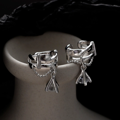 S925 Argento Sterling Irregolare Catena Cava Ear Cuff Per Donna Senza Piercing Strass Orecchini Design Di Nicchia Gioielli Moda
