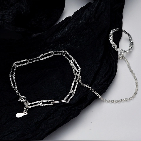 Bracciale ad Anello in Argento Sterling 925 per Donna Bracciale ad Anello con Trama di Lava Irregolare con Strass
