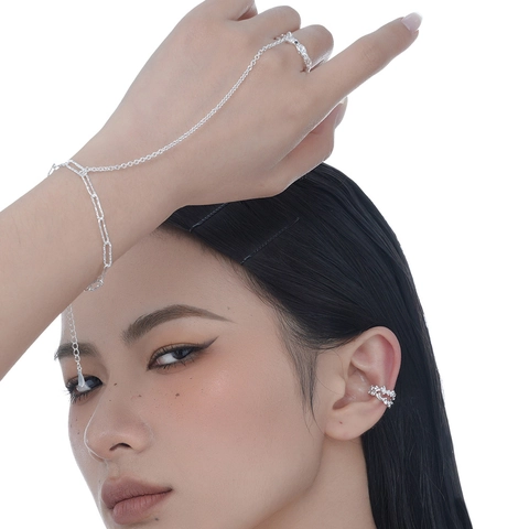 Bracciale ad Anello in Argento Sterling 925 per Donna Bracciale ad Anello con Trama di Lava Irregolare con Strass