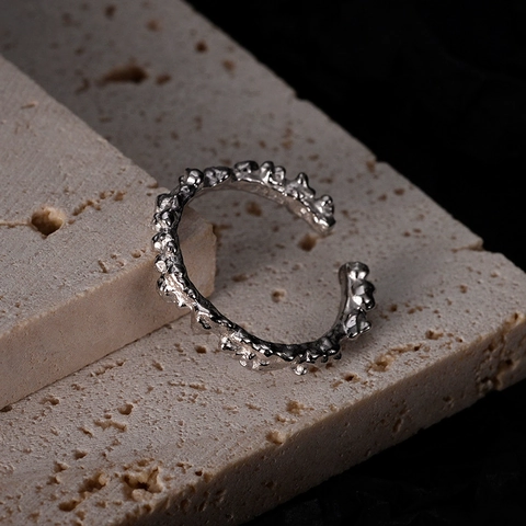 Minimalistische 925 Sterling Zilveren Ring Met Kralen Textuur Verstelbare Lavastijl Strass Vingerring Voor Dames Sieraden