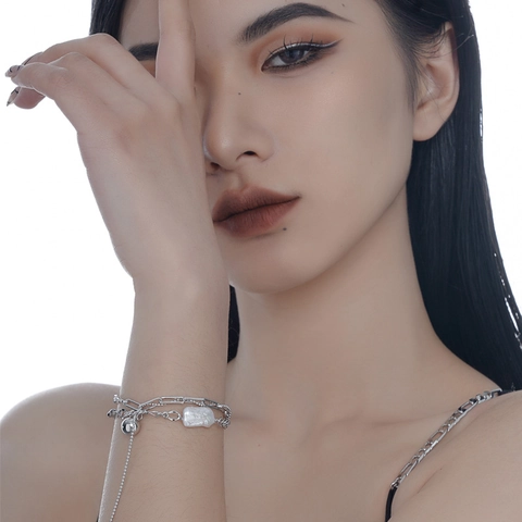 Bracciale Multistrato in Argento Sterling 925 Fatto a Mano con Perla Barocca per Donna Minimalista con Sfera d Argento Gioielli Regalo