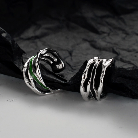 Clip de Oreja de Esmalte de Plata de Ley S925 para Mujer Sin Perforación Diseño Hueco de Lava Irregular Joyería de Moda