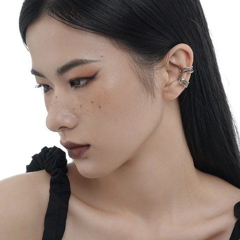 Clip de Oreja de Esmalte de Plata de Ley S925 para Mujer Sin Perforación Diseño Hueco de Lava Irregular Joyería de Moda