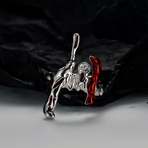 925 Sterling Silver Irregular Liquid Metal Open Ring Gothic Red Enamel Adjustable Lava Finger Ring Fashion Jewelry For Women