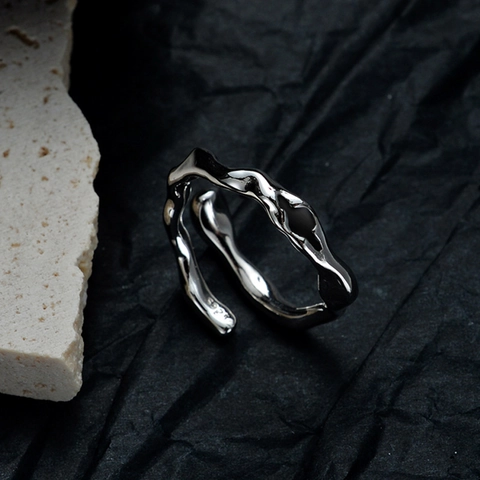 925 Sterling Silver Irregular Liquid Metal Wavy Open Ring Minimalist Adjustable Enamel Finger Ring For Women Personalized Jewelry