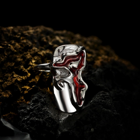 925 Sterling Silver Irregular Liquid Metal Ring Red Enamel Gothic Fingertip Nail Ring Adjustable Jewelry For Women