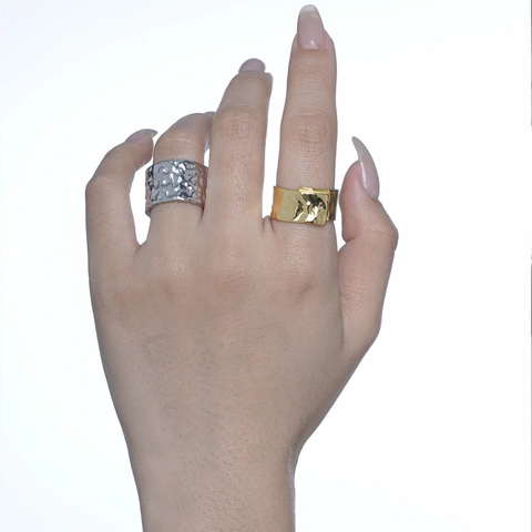 Minimalist 925 Sterling Silver Hammered Open Ring For Women Adjustable Wide Band Industrial Style Geometric Finger Ring