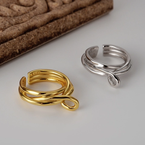 S925 Sterling Silver Hollow Knotted Multi-Layer Winding Open Ring For Women Adjustable Dual-Use Finger Ring Ear Cuff Jewelry