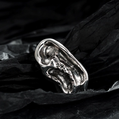 Vintage 925 Sterling Silver Irregular Lava Ring For Women Niche Liquid Metal Texture Adjustable Open Band Punk Style Fashion
