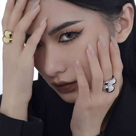 Minimalist 925 Sterling Silver Chunky Dome Ring For Women Adjustable Open Geometric Lava Finger Ring Fashion Jewelry