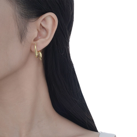 Orecchini a Bottone in Argento Sterling 925 Asimmetrici a Linee Fluide Gioielli Geometrici Irregolari Minimalisti per Donna Oro Bianco Oro 18K