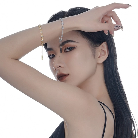 Echtes 925 Sterlingsilber Zirkonia Armband Für Damen Koreanisches Minimalistisches Rundes Eingelegtes Verstellbares Gliederkette Schmuck Geschenk
