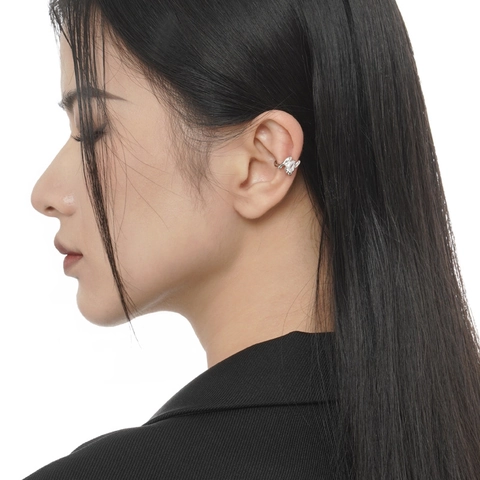 925 Argento Sterling Ear Cuff a Goccia in Zirconia Texture Metallo Liquido Orecchini a Clip Senza Foro Gioielli di Moda Donna