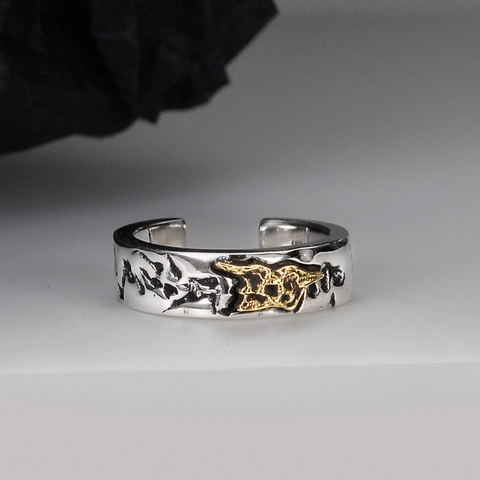 Pendiente de Clip de Plata de Ley 925 Vintage Textura de Lava Sin Perforación Bicolor Joyería Punk para Hombres Mujeres