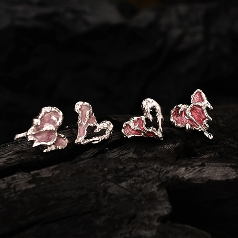 925 Sterling Zilveren Asymmetrische Kersenbloesem Roze Hart Vlinder Oorknopjes Voor Dames Sweet Cool Y2K Gothic Esthetiek Sieraden