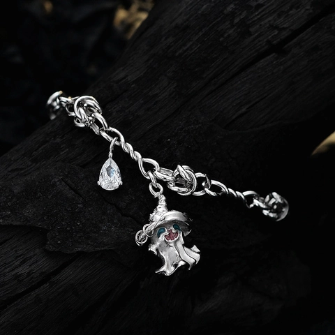 Pulsera de Fantasma de Plata de Ley 925 Con Sombrero de Mago Colgante de Circonia Pera Joyería de Moda Gothic Punk Mujer