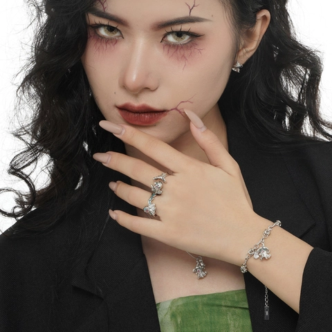 Pulsera de Fantasma de Plata de Ley 925 Con Sombrero de Mago Colgante de Circonia Pera Joyería de Moda Gothic Punk Mujer