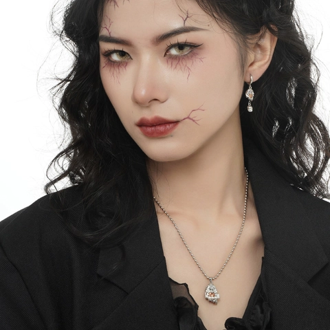 Pendientes de Gota de Plata de Ley 925 con Corazón de Fantasma Circonia y Perla para Mujer Joyería Gótica Punk Halloween