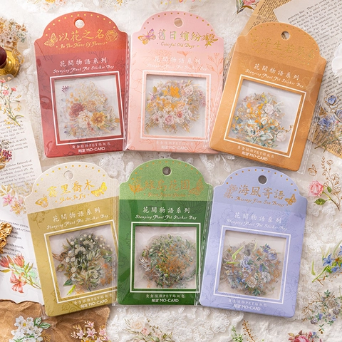 Retro Gold Stamping Botanical PET Stickers Vintage Flower Plant Butterfly Decals For Scrapbooking Journal Aesthetic Deco