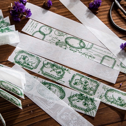 Vintage Botanische Schwefelsäurepapier Streifen Für Scrapbooking Journaling Material Retro Blumen Blatt Muster Dekoratives Papier Für DIY Kunsthandwerk Schreibwaren