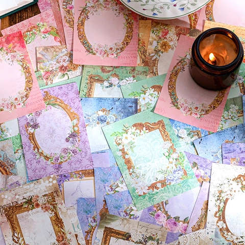 Flower Vine Mirror Series Vintage Floral Decorative Memo Pads Retro Art Scrapbooking Background Material Paper Journaling