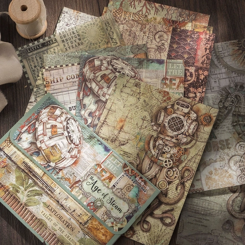 Vintage Steampunk Scrapbook Paper Material Pack Aesthetic Journaling Decorative Paper Retro Collage Supplies For DIY Craft