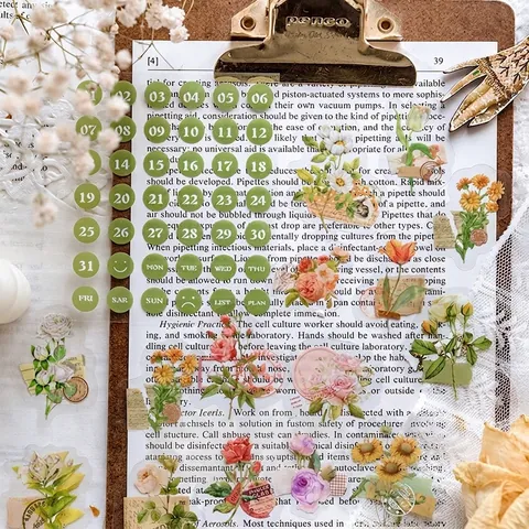 Pack d'Autocollants PET Vintage pour Scrapbooking Motif Floral Papillon Ange Autocollants Décoratifs pour DIY Journaling