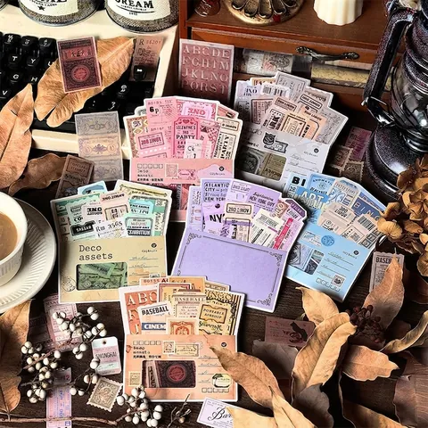 Paquete de Papel de Material de Scrapbooking Vintage Etiquetas Washi Decorativas Retro para Journaling Artes Manualidades
