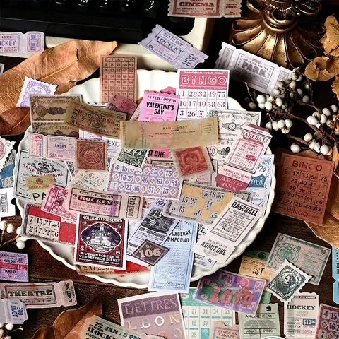Paquete de Papel de Material de Scrapbooking Vintage Etiquetas Washi Decorativas Retro para Journaling Artes Manualidades