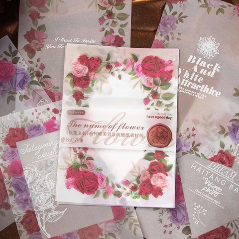 Vintage Flower Vellum Scrapbooking Paper Translucent Floral Material Paper For Hand Account Decorative Stationery DIY Crafts