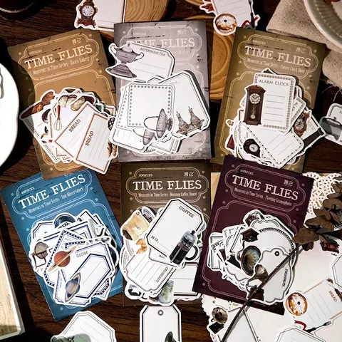 Adesivi Washi Vintage Serie Il Tempo Vola Stile Retrò Per Scrapbooking Decorazione Caffetteria Panetteria Cancelleria