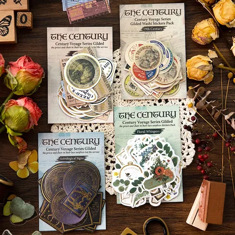 60 Stuks Vintage Goudstempel Washi Stickers Set Hemelse Botanische Astrologische Thema DIY Scrapbooking Dagboek Decoratieve Stickers