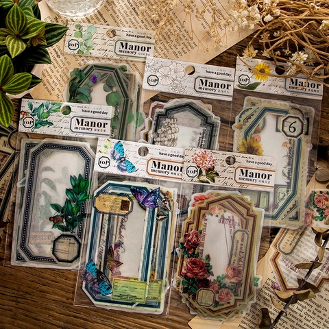 Adesivi Washi PET a Farfalla Botanica Manor Memory Vintage Etichette Decorative a Fiori per Scrapbooking Materiale per Diario